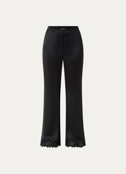 Malina Dames Marine high waist flared fit pantalon van satijn met details van kant in de kleur Zwart