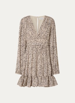 Malina Dames Jadie mini jurk met strikceintuur en ballonmouw in de kleur Donkerbeige