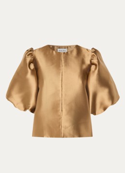 Malina Dames Cleo blouse van satijn met pofmouw in de kleur Camel