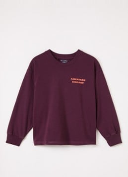 American Vintage Meisjes Fizvalley longsleeve met logo- en backprint in de kleur Aubergine, maat: 11Y = 146