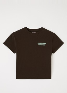 American Vintage Jongens Fizvalley T-shirt met logo- en backprint in de kleur Chocoladebruin, maat: 9=134