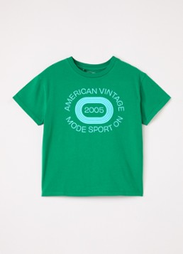 American Vintage Jongens Fizvalley T-shirt met logo- en backprint in de kleur Groen, maat: 9=134