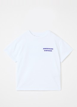 American Vintage Jongens Fizvalley oversized T-shirt met logo- en backprint in de kleur Wit, maat: 146
