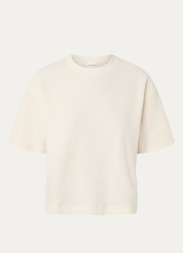 CLOSED Dames Ribgebreid T-shirt met ronde hals in de kleur Gebroken wit