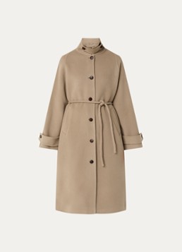 CLOSED Dames Trenchcoat in kasjmierblend met strikceintuur in de kleur Donkerbeige