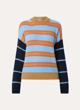 CLOSED Dames Grofgebreide trui met streepprint in de kleur Blauw