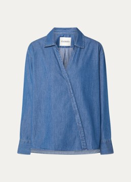 CLOSED Dames Asymmetrische blouse van chambray in de kleur Indigo