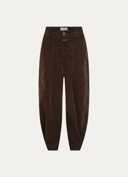 CLOSED Dames Rhannon mid waist balloon fit broek van corduroy met opgestikte zakken in de kleur Donkerbruin