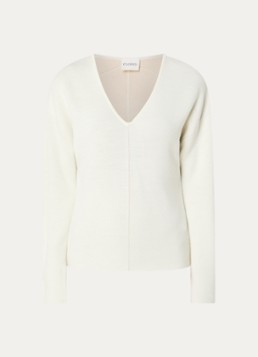 CLOSED Dames Pullover van wol met trompetmouw in de kleur Gebroken wit