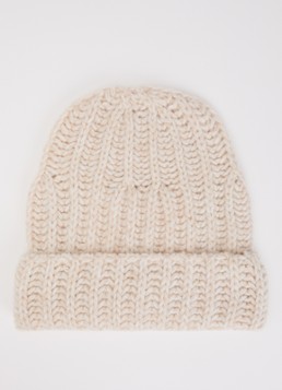 CLOSED Dames Ribgebreide muts van wol met gemêleerd dessin in de kleur Creme