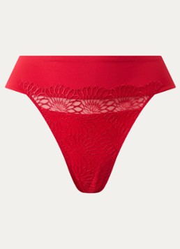 PrimaDonna Dames Sophora string met mesh en kant in de kleur Rood
