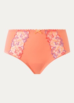 PrimaDonna Dames Devdaha high waisted bikinislip met bloemborduring in de kleur Oranjerood