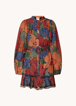 Farm Rio Dames Mini blousejurk met bloemenprint en ceintuur in de kleur Rood