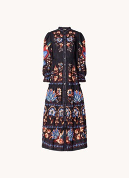 Farm Rio Dames Garden maxi blousejurk met pofmouw en bloemenprint in de kleur Zwart