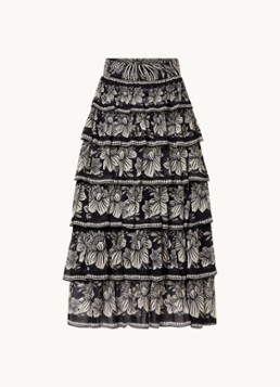 Farm Rio Dames Pasley maxi rok met bloemenprint en volant in de kleur Zwart