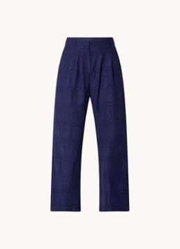 Farm Rio Dames High waist wide fit pantalon met broderie en steekzakken in de kleur Donkerblauw