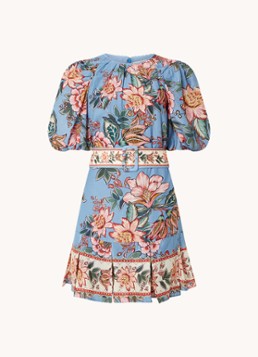 Farm Rio Dames Mini tuniekjurk met bloemenprint en ceintuur in de kleur Staalblauw