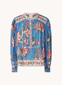 Farm Rio Dames Tuniek met broderie en ballonmouw in de kleur Staalblauw