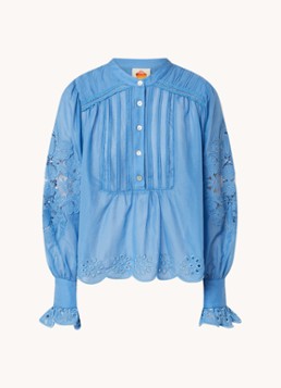 Farm Rio Dames Blouse met broderie en structuur in de kleur Blauw