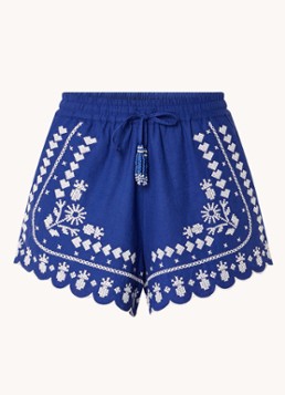Farm Rio Dames High waist straight fit korte broek met borduring in de kleur Royalblauw