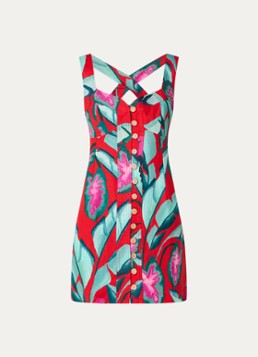 Farm Rio Dames Summer Foliage mini jurk van linnen met bloemenprint in de kleur Rood