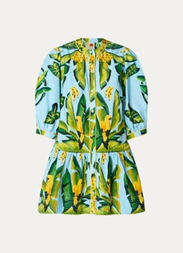 Farm Rio Dames Summer Foliage mini blousejurk met bloemenprint in de kleur Lichtblauw