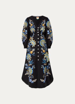 Farm Rio Dames Midi blousejurk van katoen met bloemenprint in de kleur Zwart