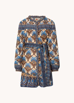 Farm Rio Dames Mini blousejurk met print en strikceintuur in de kleur Beige