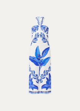 Farm Rio Dames Midi halterjurk van linnen met bloemenprint in de kleur Gebroken wit