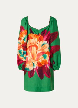 Farm Rio Dames Tropicart mini tuniekjurk in linnenblend met bloemenprint in de kleur Groen