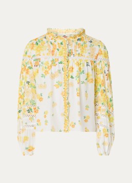 Farm Rio Dames Azaleia blouse met bloemenprint en opengewerkt detail in de kleur Geel