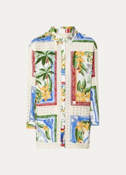 Farm Rio Dames Blouse in linnenblend met bloemenprint in de kleur Groen