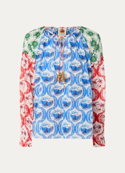 Farm Rio Dames Summer Mix tuniek met print en kralendecoratie in de kleur Blauw