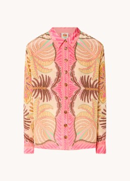 Farm Rio Dames Sand blouse met bladprint in de kleur Roze