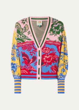 Farm Rio Dames Fijngebreid vest met bloemenprint en opengewerkt detail in de kleur Roze