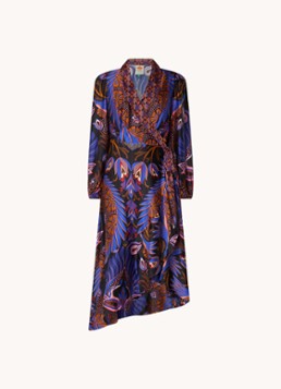 Farm Rio Dames Heart midi wikkeljurk met print in de kleur Kobaltblauw