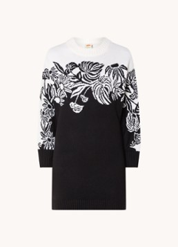 Farm Rio Dames Surreal fijngebreide mini trui-jurk met ingebreid patroon in de kleur Zwart