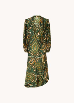 Farm Rio Dames Pineapple midi wikkeljurk met print en asymmetrische zoom in de kleur Donkergroen