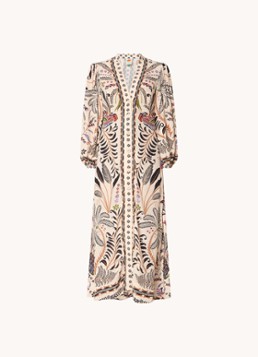 Farm Rio Dames Nature midi blousejurk met bloemenprint in de kleur Beige