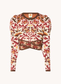 Farm Rio Dames Toucans fijngebreide crop top met bloemenprint in de kleur Donkerrood