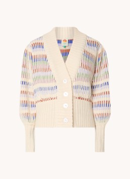 Farm Rio Dames Grofgebreid vest met ingebreid patroon en ballonmouw in de kleur Creme