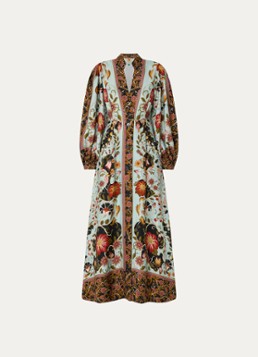 Farm Rio Dames Flower maxi blousejurk met bloemenprint in de kleur Lichtblauw