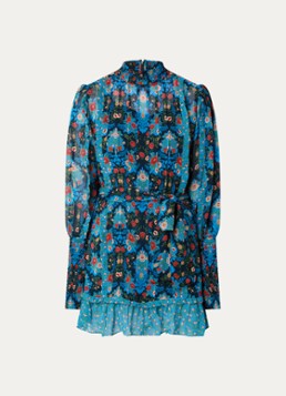 Farm Rio Dames Arabesque semi-transparante mini jurk met strikceintuur in de kleur Blauw