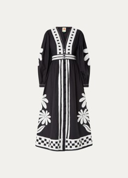 Farm Rio Dames Nature maxi blousejurk met borduring en bloemenprint in de kleur Zwart