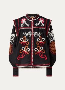 Farm Rio Dames Richilieu semi-transparante blouse met broderie in de kleur Zwart