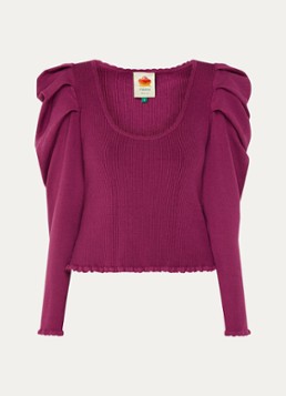 Farm Rio Dames Ribgebreide top met pofmouw in de kleur Aubergine