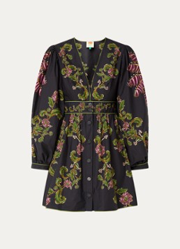 Farm Rio Dames Ravenala mini blousejurk met bloemenprint in de kleur Middengrijs