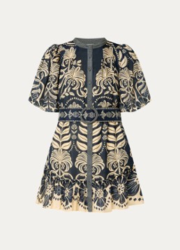 Farm Rio Dames Ainika mini blousejurk met ceintuur en print in de kleur Donkerblauw