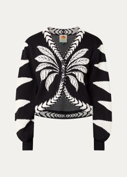 Farm Rio Dames Palms fijngebreid vest met ingebreid patroon en kralendecoratie in de kleur Zwart