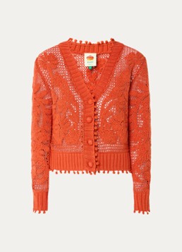 Farm Rio Dames Grofgebreid vest met opengewerkt dessin in de kleur Oranje